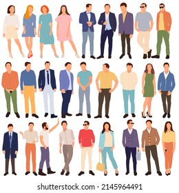 set of people, men and women flat design, isolated