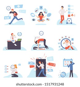 Set of people near a deadline. Vector illustration.