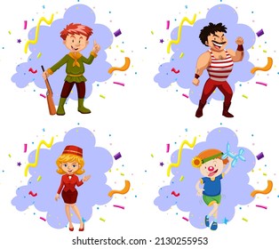Conjunto de personas en la ilustración de fondo confetti