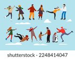 Set of people on ice skates.Vector illustration.