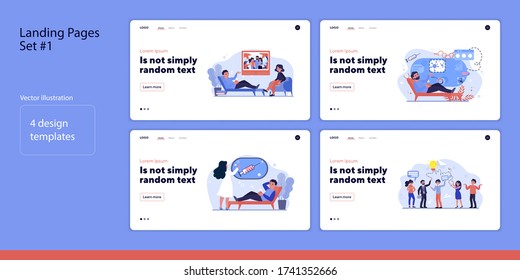 Set of people on therapy. Flat vector illustrations of men and women visiting doctor and breaking isolation. Health and pandemic concept for banner, website design or landing web page