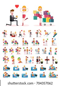 Set of People on White Background. Isolated Flat Vector Illustration