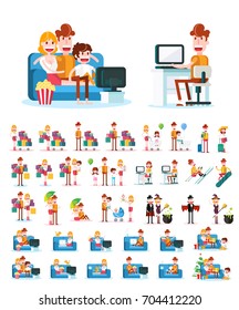 Set of People on White Background. Isolated Flat Vector Illustration