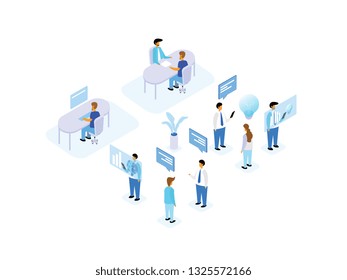 set of People in open space office concept design. Can use for web banner, infographics, hero images. Flat isometric vector illustration isolated on white background. 