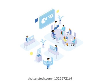 set of People in open space office concept design. Can use for web banner, infographics, hero images. Flat isometric vector illustration isolated on white background. 