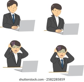 Set of people operating computer : Vector
