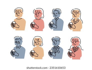Set of people operating smartphones