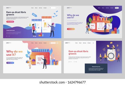 Set of people ordering purchases online. Flat vector illustrations of people doing activities from checklist. Online shopping, daily schedule concept for banner, website design or landing web page