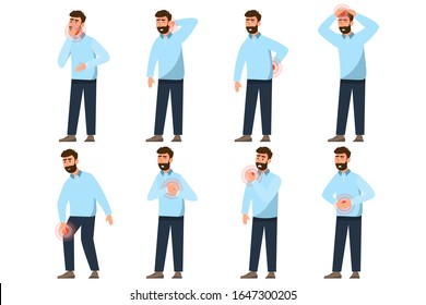 Set of people in pain character. vector illustration cartoon isolated on white background.