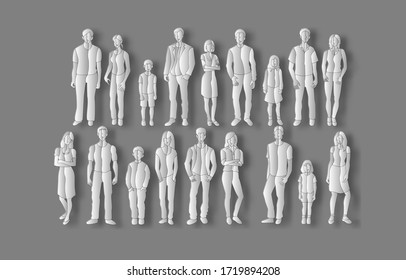 set of people. paper art style.