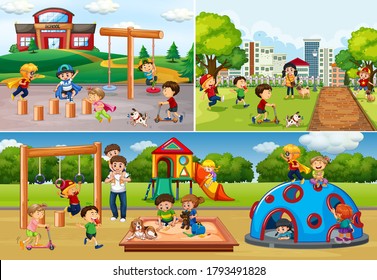 Set of people at the park and playground illustration