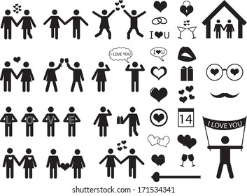 Set of people pictogram and icons for Valentine Day