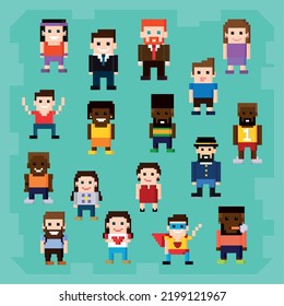 set people pixel 8 bit style icon