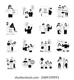 Set von Menschen mit Plakaten Glyph Illustrationen