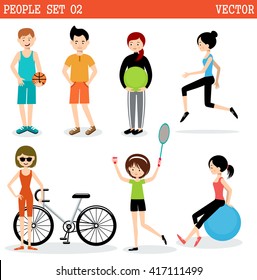 Set of the people playing sports. Active lifestyle. Vector