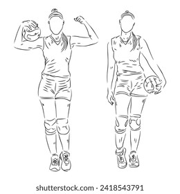 set of people playing volleyball line art ilustration