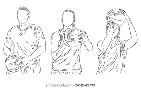 set of people playing volleyball line art ilustration