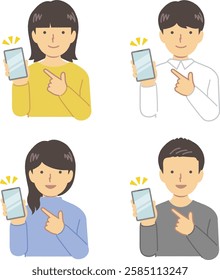 Set of people pointing at smartphone