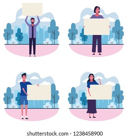 set of people with posters
