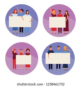 set of people with posters