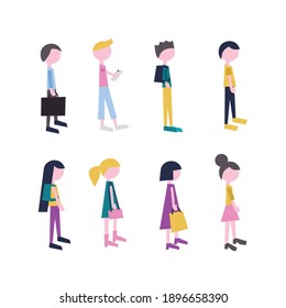 set people in primitive style. isolated vector