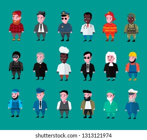 Set of people, set of professions, flat illustration, cartoon people, cute working people
