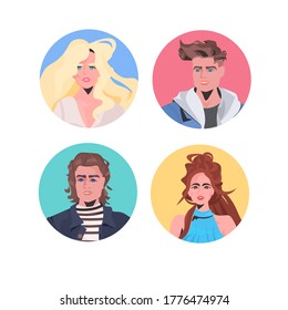 set people profile avatars beautiful man woman faces male female cartoon characters collection portrait vector illustration