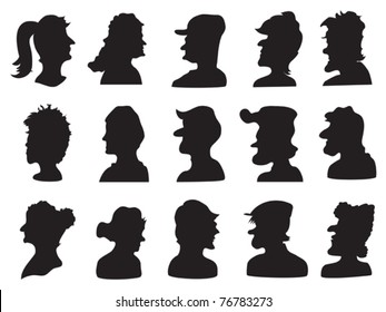 set of people profile silhouette for design