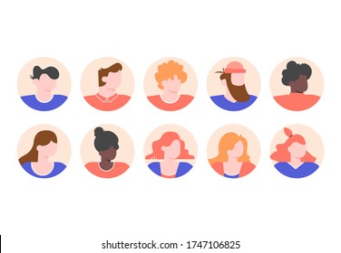 Set people profiles avatars with male and female faces. Vector flat.