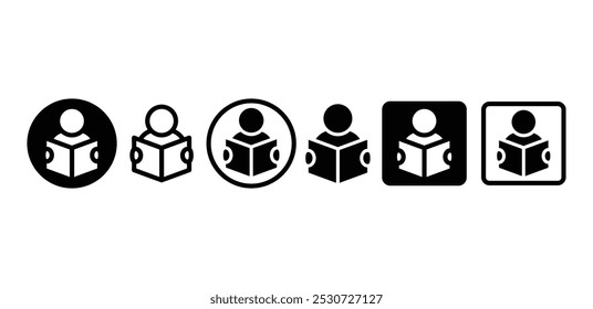 set of people reading book icon symbol sign vector design black white color simple flat illustration collection isolated
