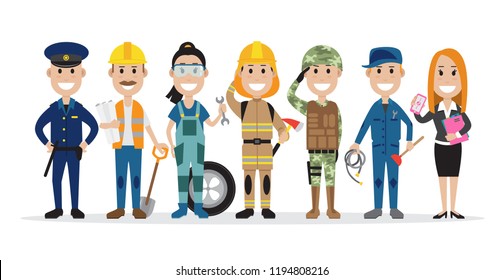 Set of people related to the different professions such as policeman, builder and others, vector illustration
