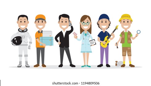 Set of people related to the different professions such as astronaut, courier and others, vector illustration