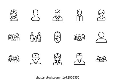 Set of people related vector line icons. Premium linear symbols pack. Vector illustration isolated on a white background. Web symbols for web sites and mobile app. Trendy design. 
