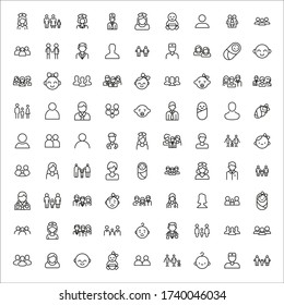 Set of people related vector line icons. Premium linear symbols pack. Vector illustration isolated on a white background. Web symbols for web sites and mobile app. Trendy design. 