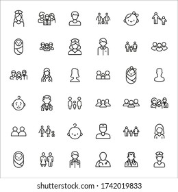 Set of people related vector line icons. Premium linear symbols pack. Vector illustration isolated on a white background. Web symbols for web sites and mobile app. Trendy design. 