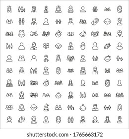 Set of people related vector line icons. Premium linear symbols pack. Vector illustration isolated on a white background. Web symbols for web sites and mobile app. Trendy design. 