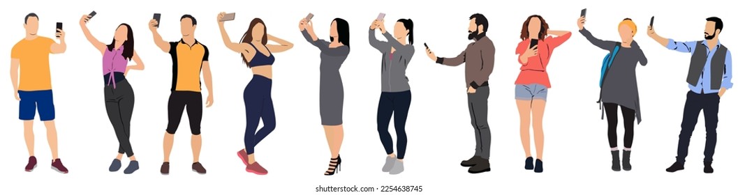 Set of people in row using phone.