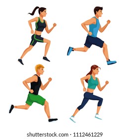 Set of people running