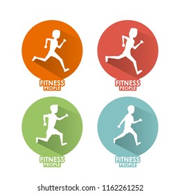Set of people running round icons