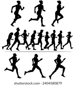Set of People running silhouette, running contest
