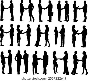 Set of people shaking hand full body silhouette illustration