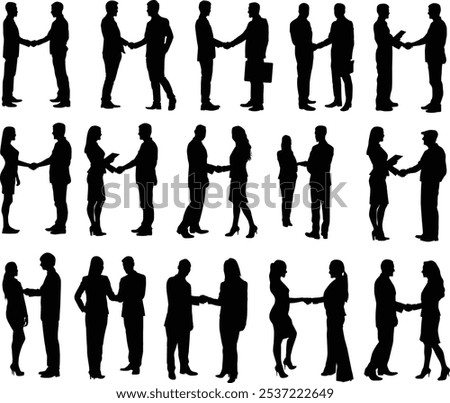 Set of people shaking hand full body silhouette illustration