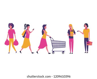 Set of people shopping