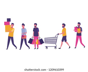 Set of people shopping