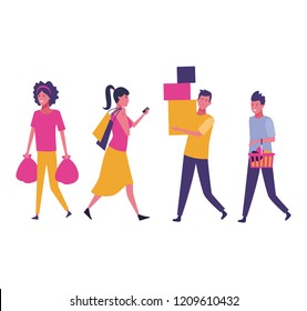 Set of people shopping