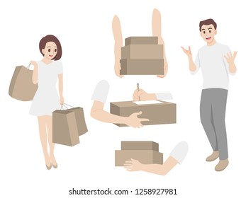 Set of  People shopping concept, cartoon character vector in flat design isolated on white background, Character design for Business.