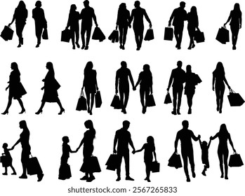 Set of people shopping silhouette illustration