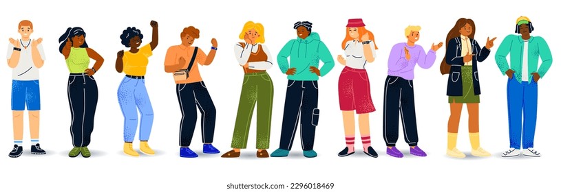 Conjunto de personas que muestran gestos positivos. Hombres y mujeres expresan emociones de felicidad, confianza y alegría a través del lenguaje corporal. Los números arriba y sí. Colección vectorial plana de dibujos animados aislada en blanco