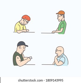 Set of people from side view with different gesture, flat illustration in vector art