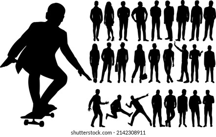 set of people silhouette isolated vector